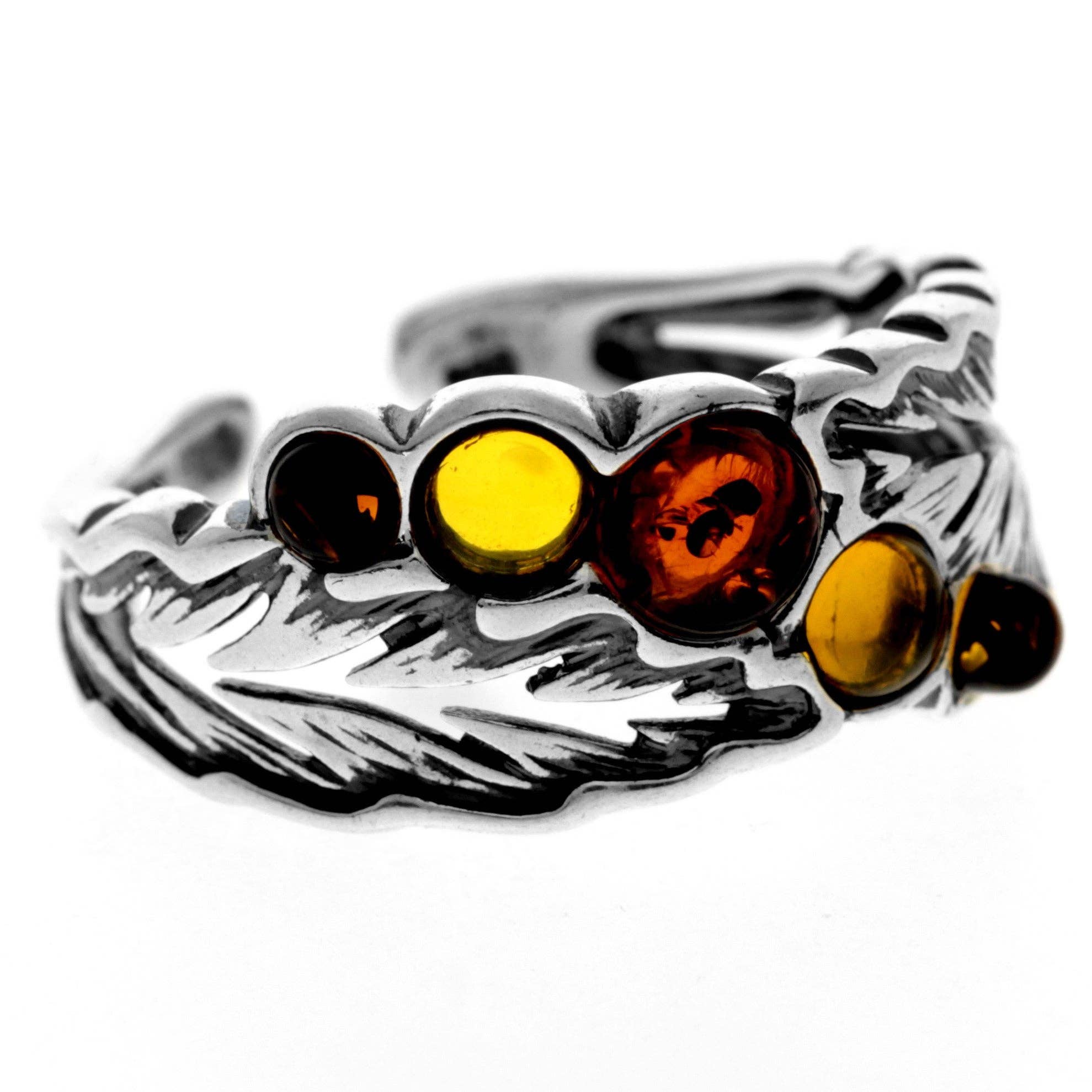925 Sterling Silver & Genuine Baltic Amber Modern Ring - AR13: Cognac