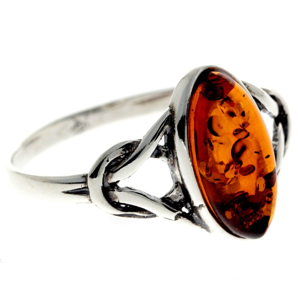 925 Sterling Silver & Genuine Baltic Amber Celtic Classic Ring - 7503: Cognac / K