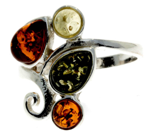 925 Sterling Silver & Baltic Amber Modern Ring - M718: Mix / M