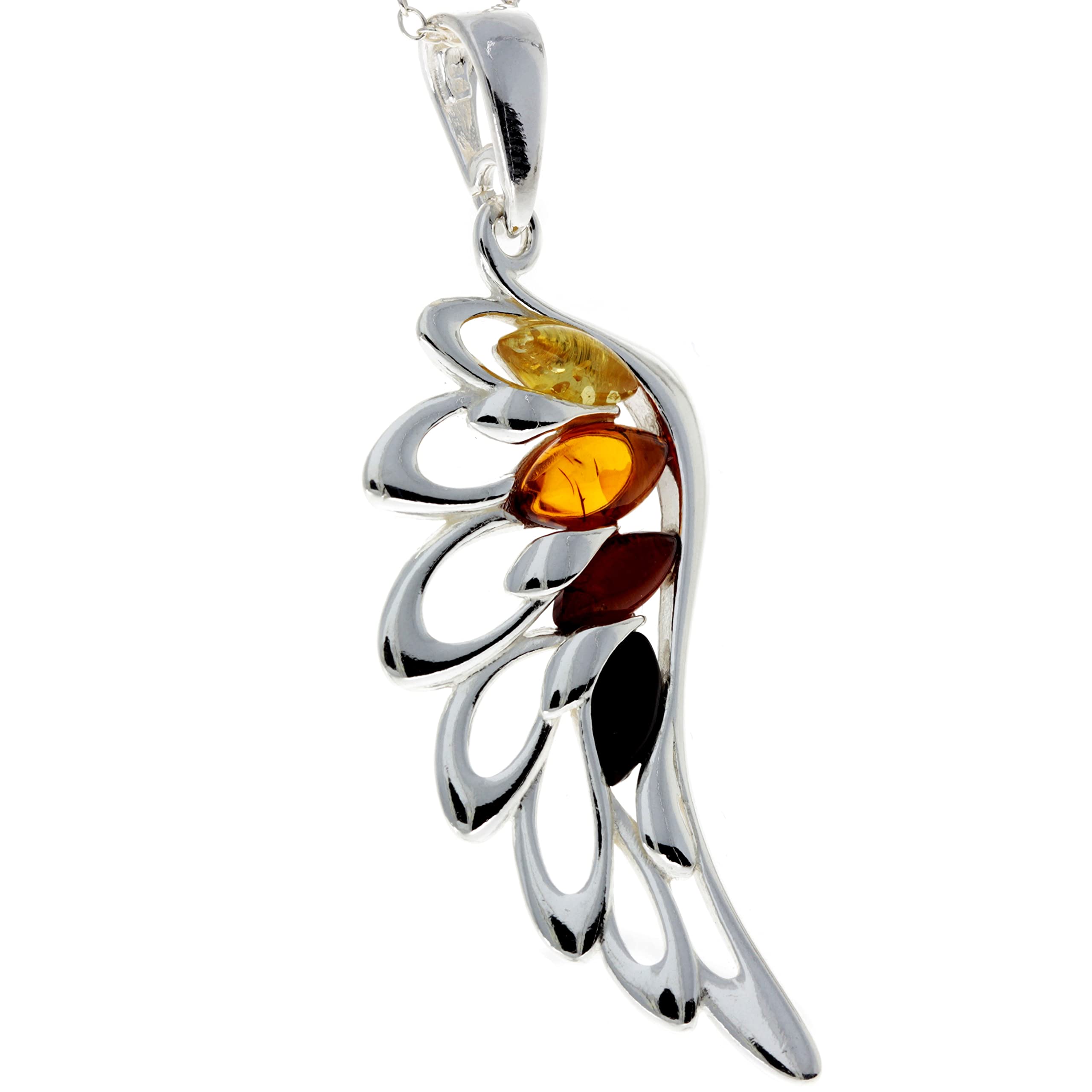 925 Sterling Silver Lucky Angel Wing with Baltic Amber - GL367: Cognac