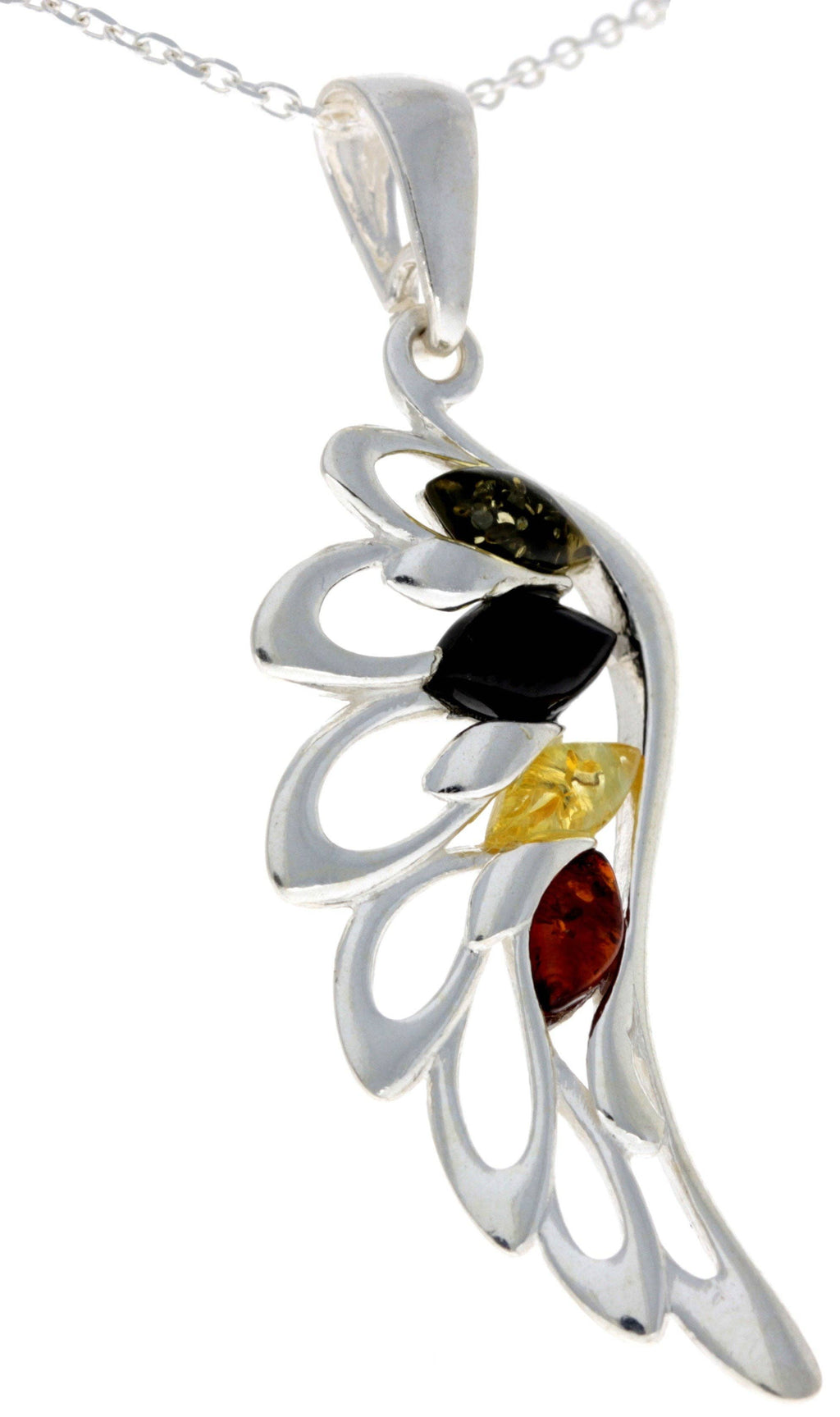 925 Sterling Silver Lucky Angel Wing with Baltic Amber - GL367: Cognac