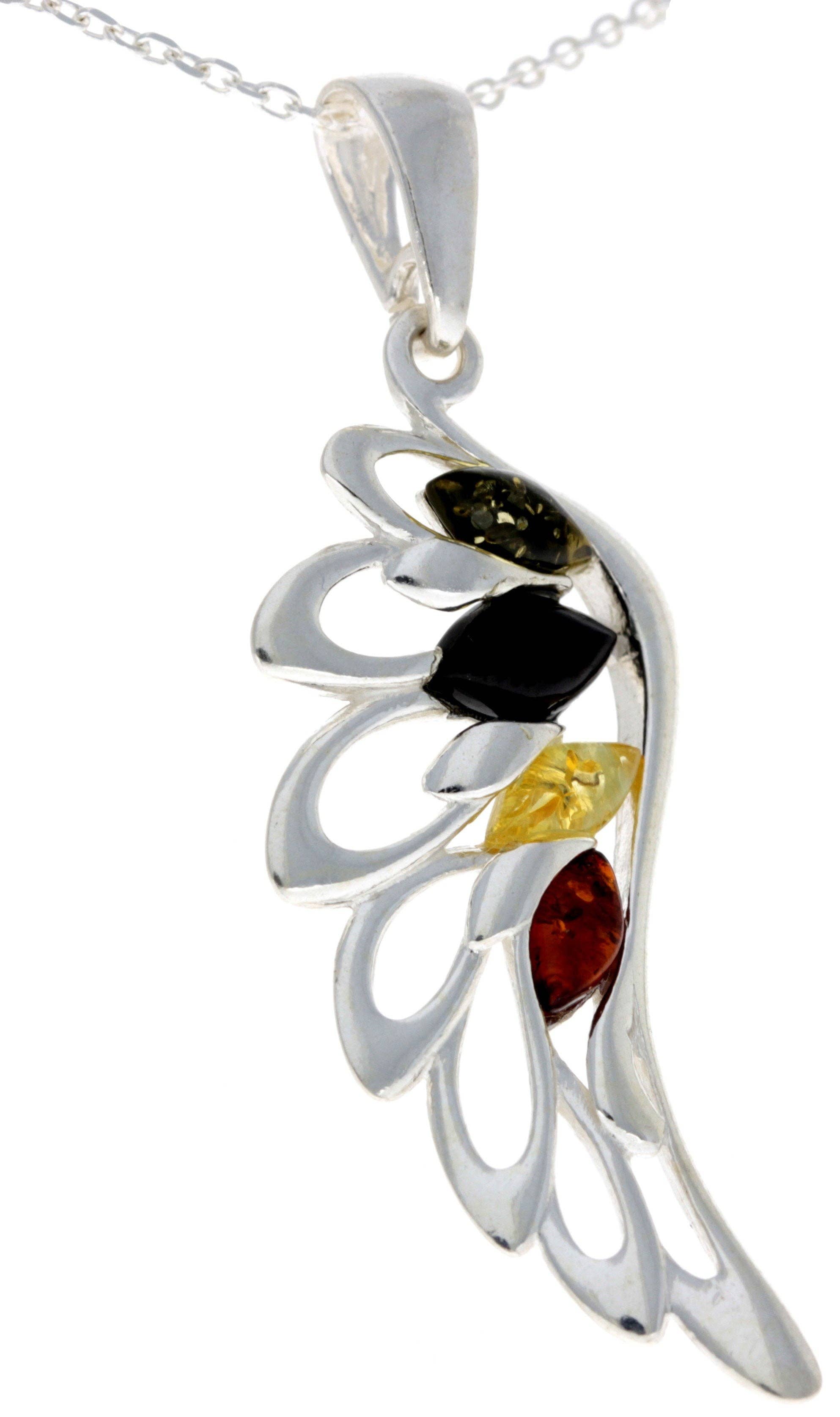 925 Sterling Silver Lucky Angel Wing with Baltic Amber - GL367: Cognac