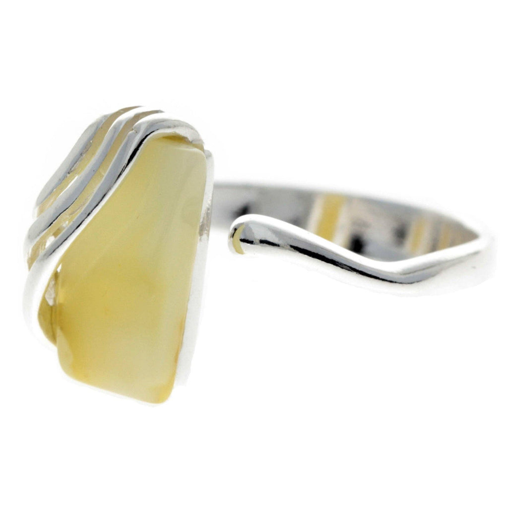 925 Sterling Silver & Genuine Baltic Amber Rectangular Modern Adjustable Ring - GL418A: Cognac