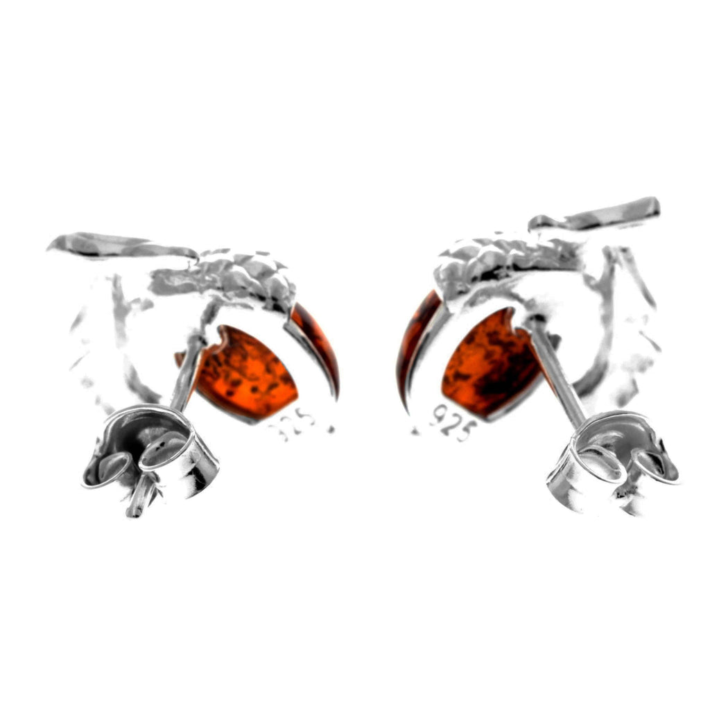 925 Sterling Silver & Baltic Amber Modern Acorn Studs Earrings - GL1047: Cognac