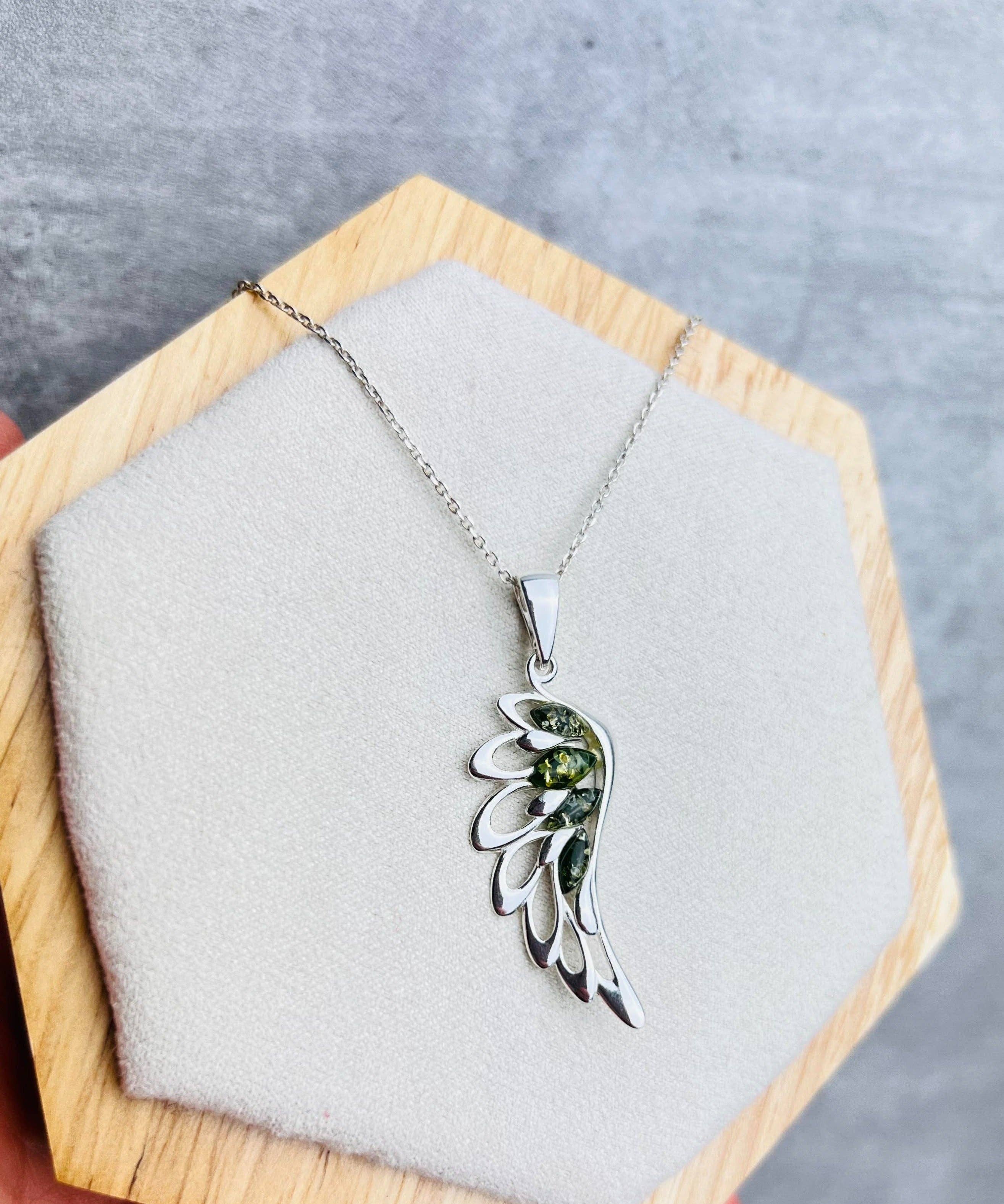 925 Sterling Silver Lucky Angel Wing with Baltic Amber - GL367: Cognac