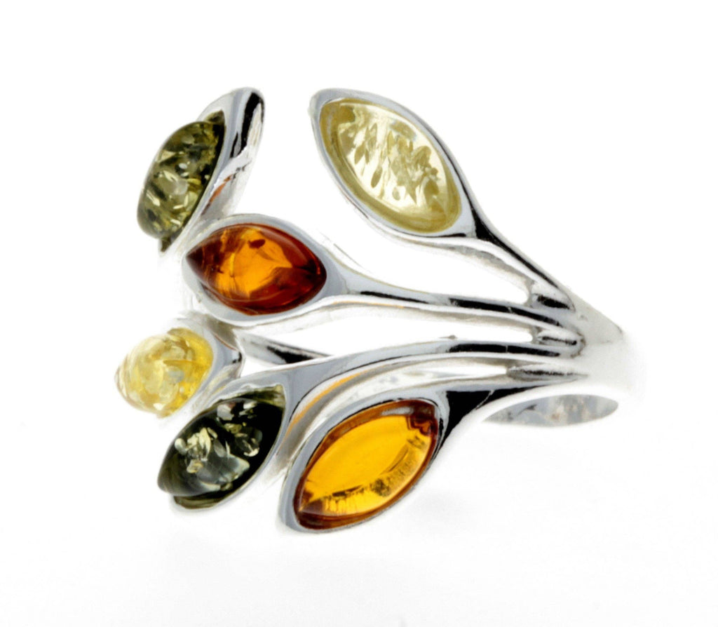 925 Sterling Silver & Baltic Amber Modern Ring - M723: Mix / N
