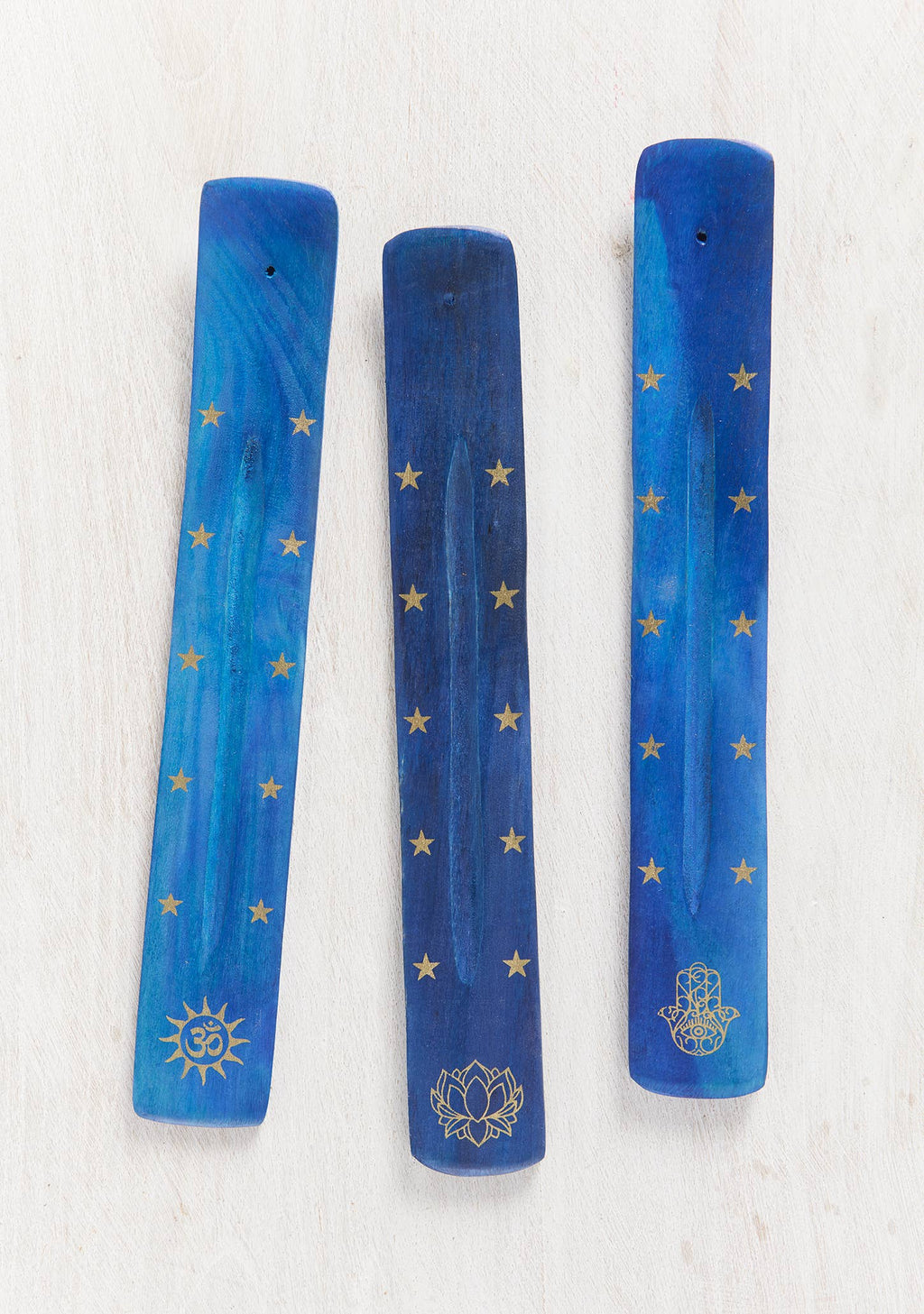 Blue Wooden Incense Holder Gold Print