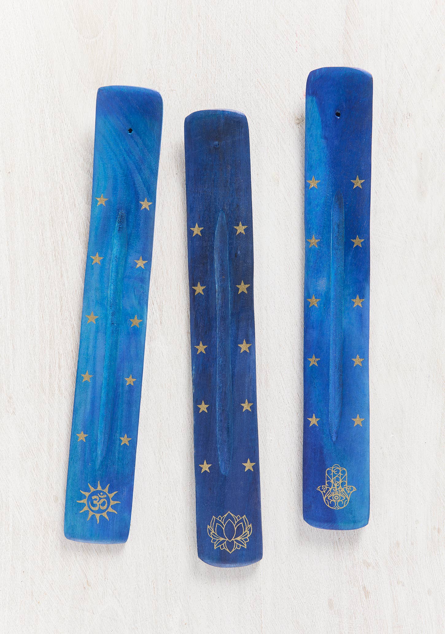Blue Wooden Incense Holder Gold Print