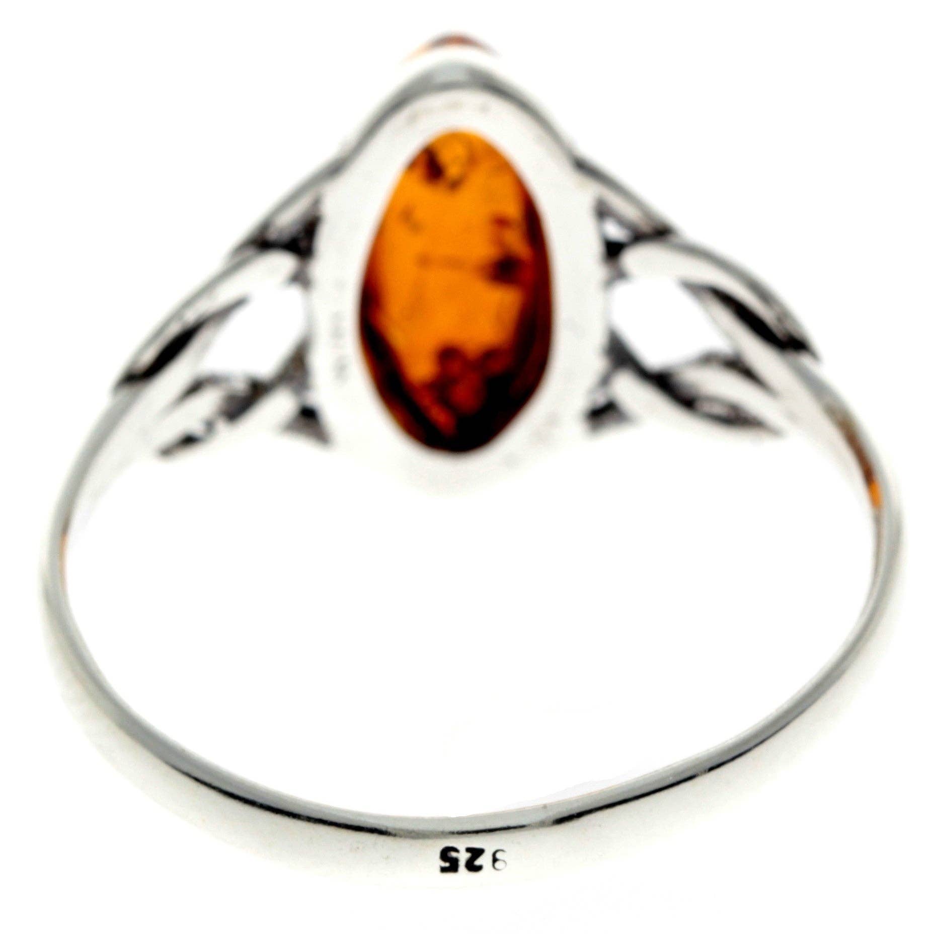 925 Sterling Silver & Genuine Baltic Amber Celtic Classic Ring - 7503: Cognac / K
