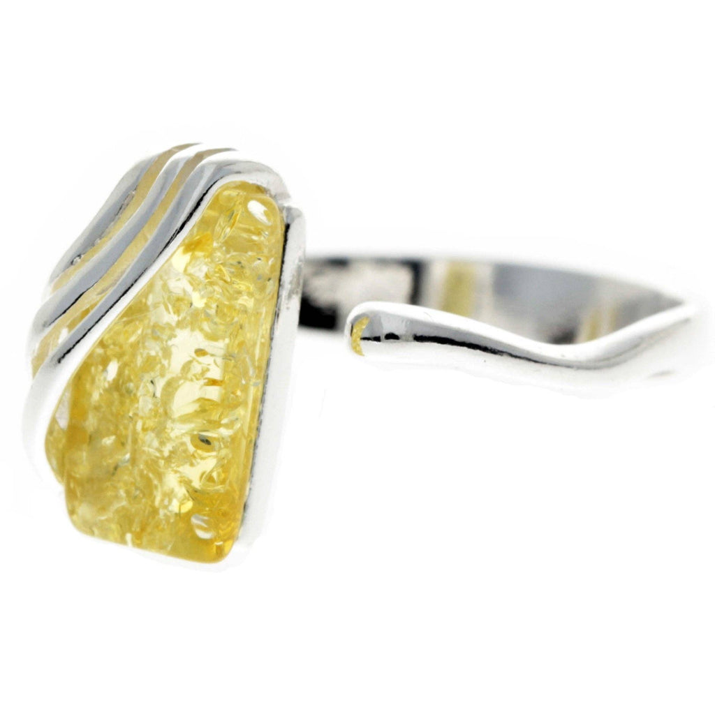 925 Sterling Silver & Genuine Baltic Amber Rectangular Modern Adjustable Ring - GL418A: Cognac