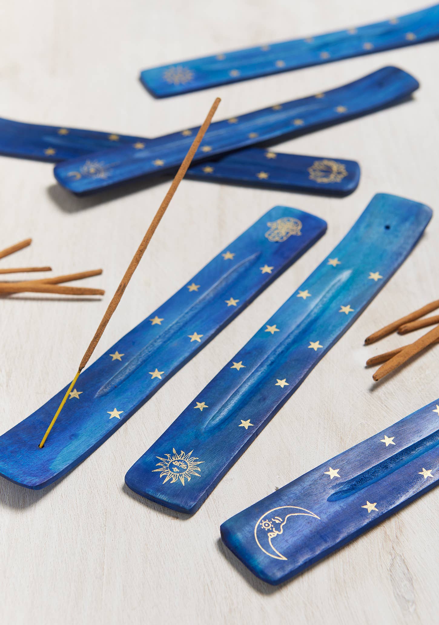 Blue Wooden Incense Holder Gold Print