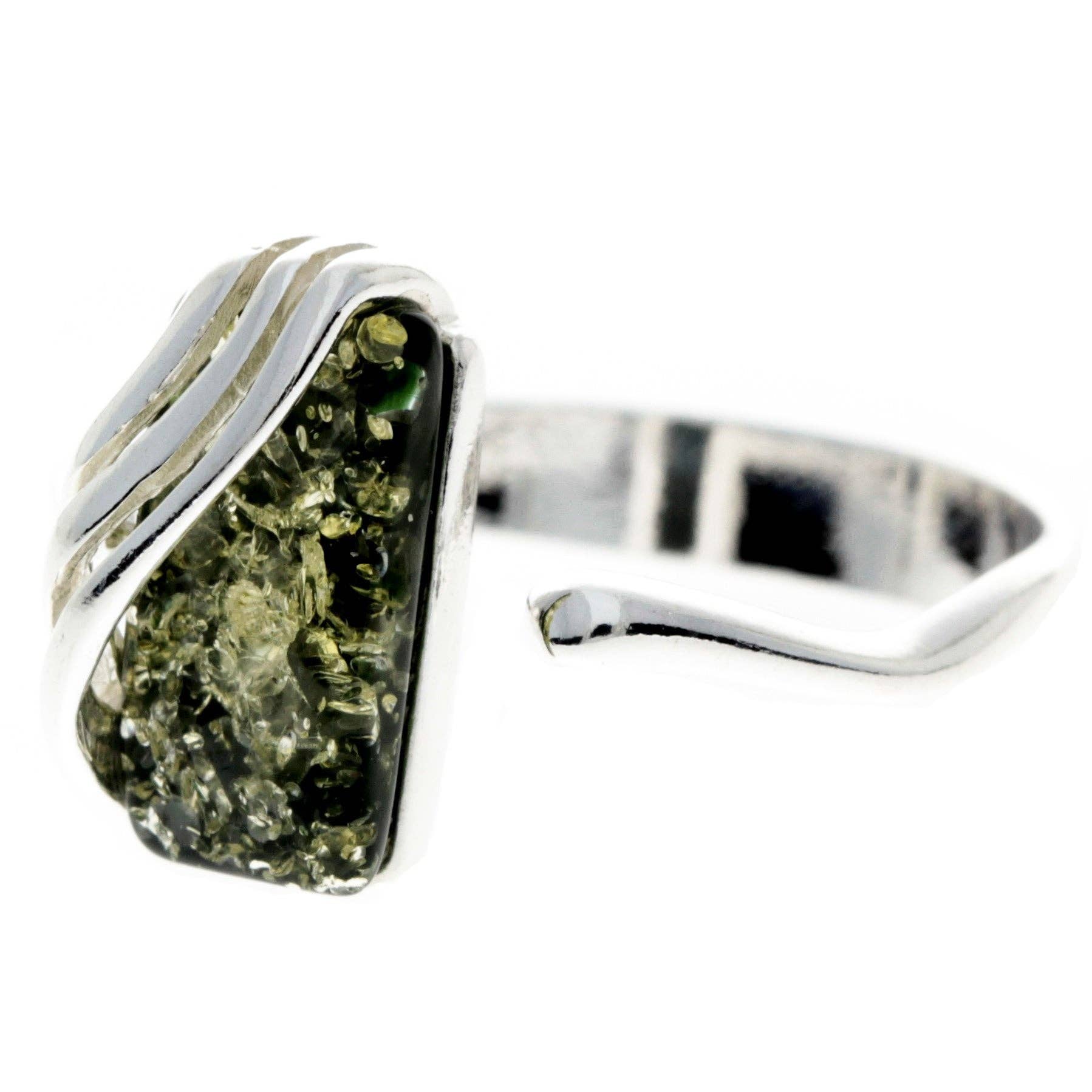 925 Sterling Silver & Genuine Baltic Amber Rectangular Modern Adjustable Ring - GL418A: Cognac