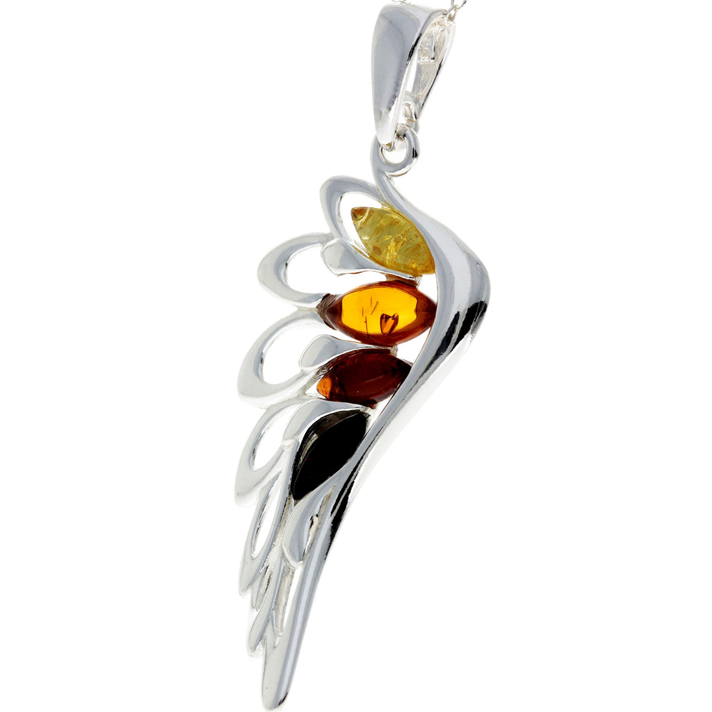 925 Sterling Silver Lucky Angel Wing with Baltic Amber - GL367: Cognac
