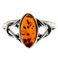 925 Sterling Silver & Genuine Baltic Amber Celtic Classic Ring - 7503: Cognac / K