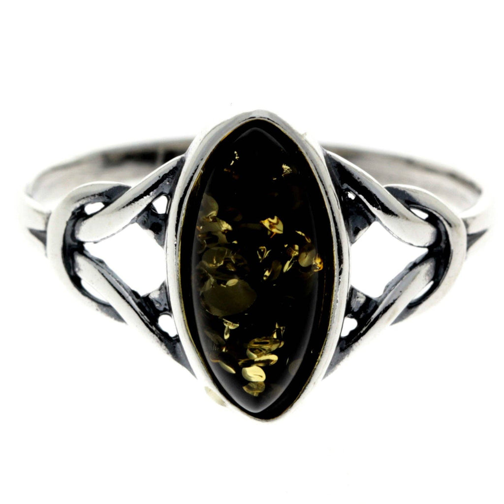 925 Sterling Silver & Genuine Baltic Amber Celtic Classic Ring - 7503: Cognac / K