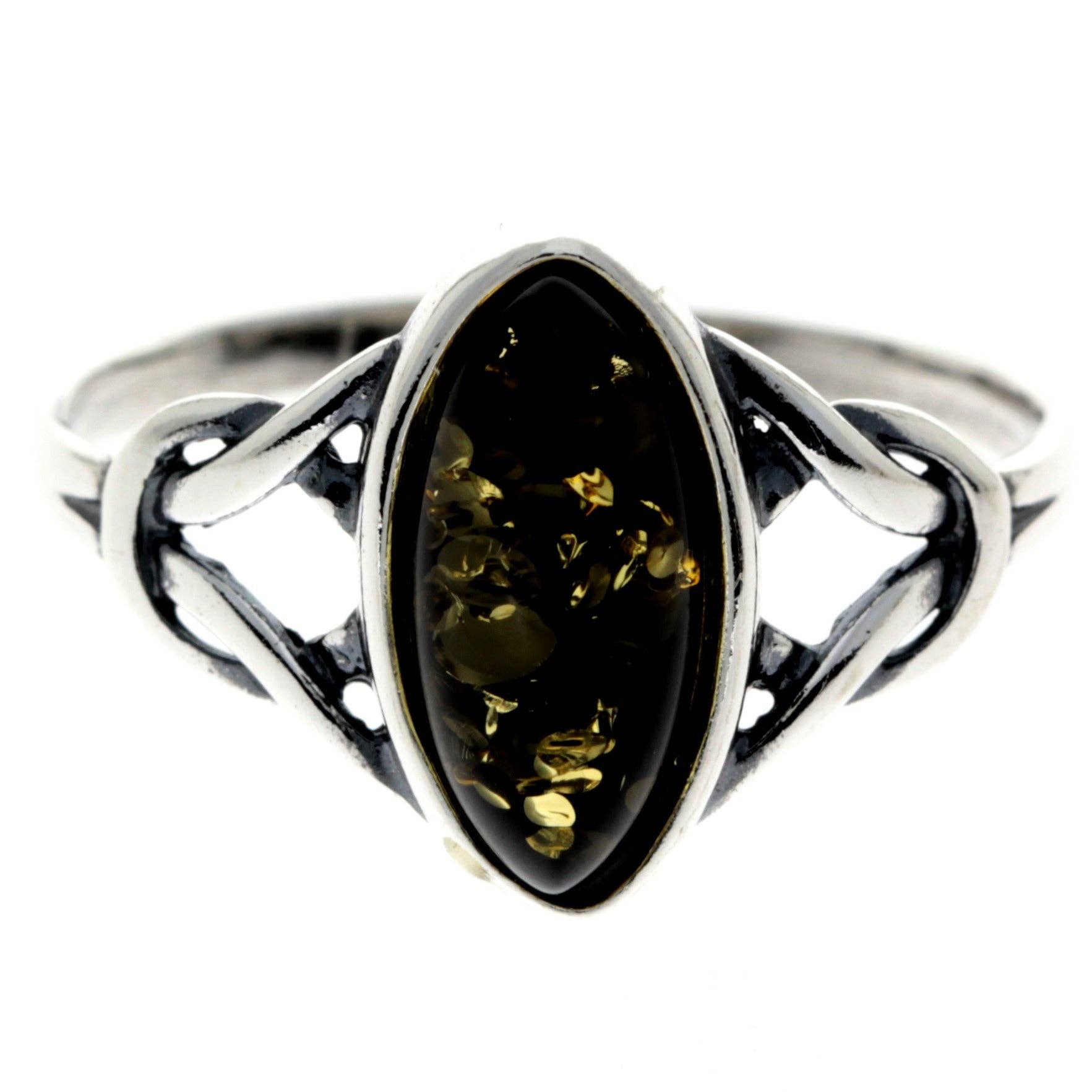 925 Sterling Silver & Genuine Baltic Amber Celtic Classic Ring - 7503: Cognac / K