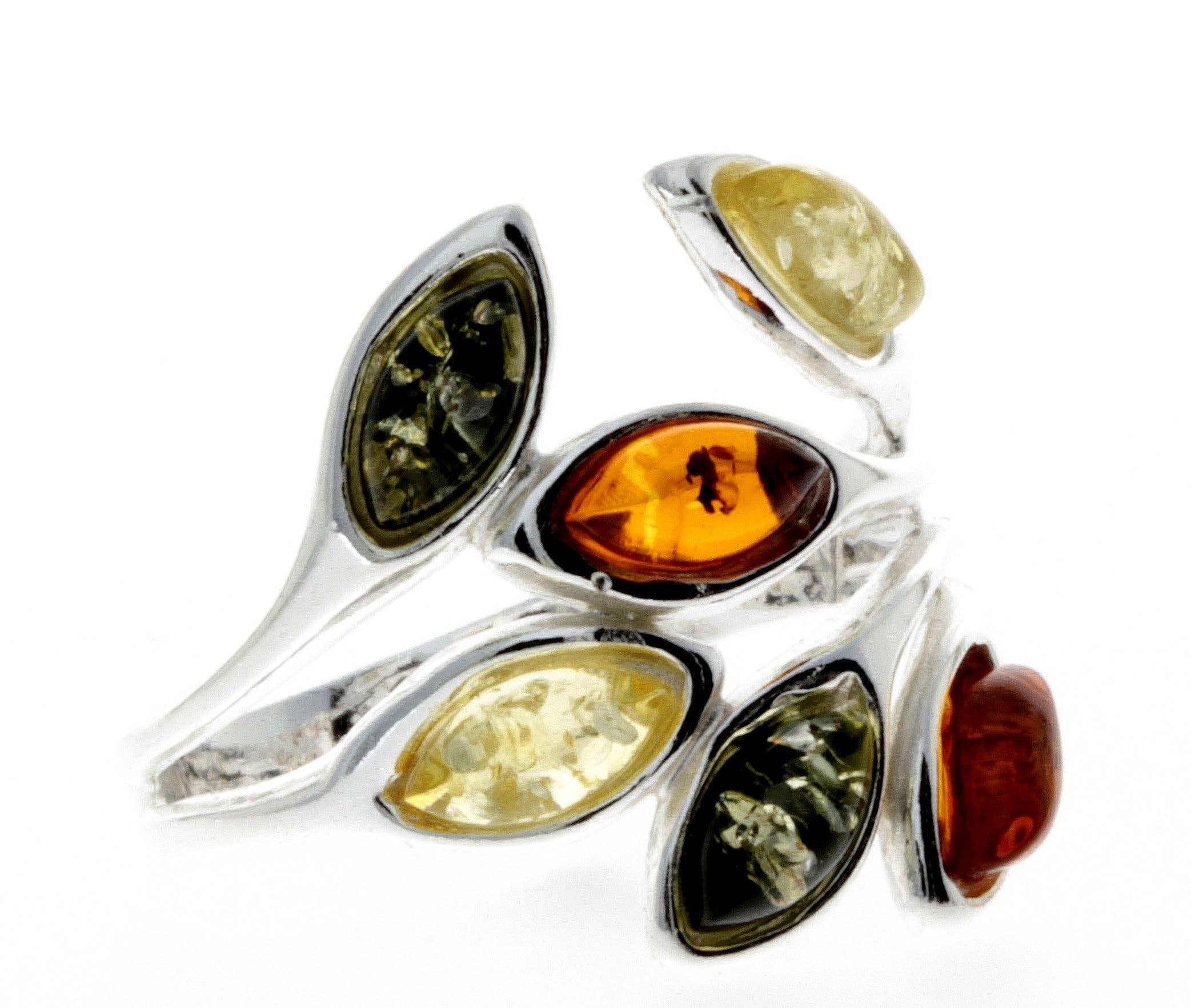 925 Sterling Silver & Baltic Amber Modern Ring - M723: Mix / N