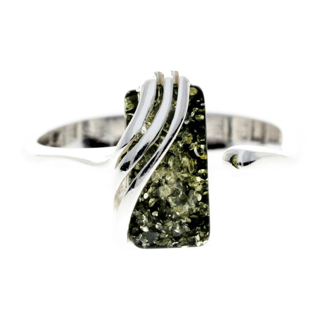 925 Sterling Silver & Genuine Baltic Amber Rectangular Modern Adjustable Ring - GL418A: Cognac
