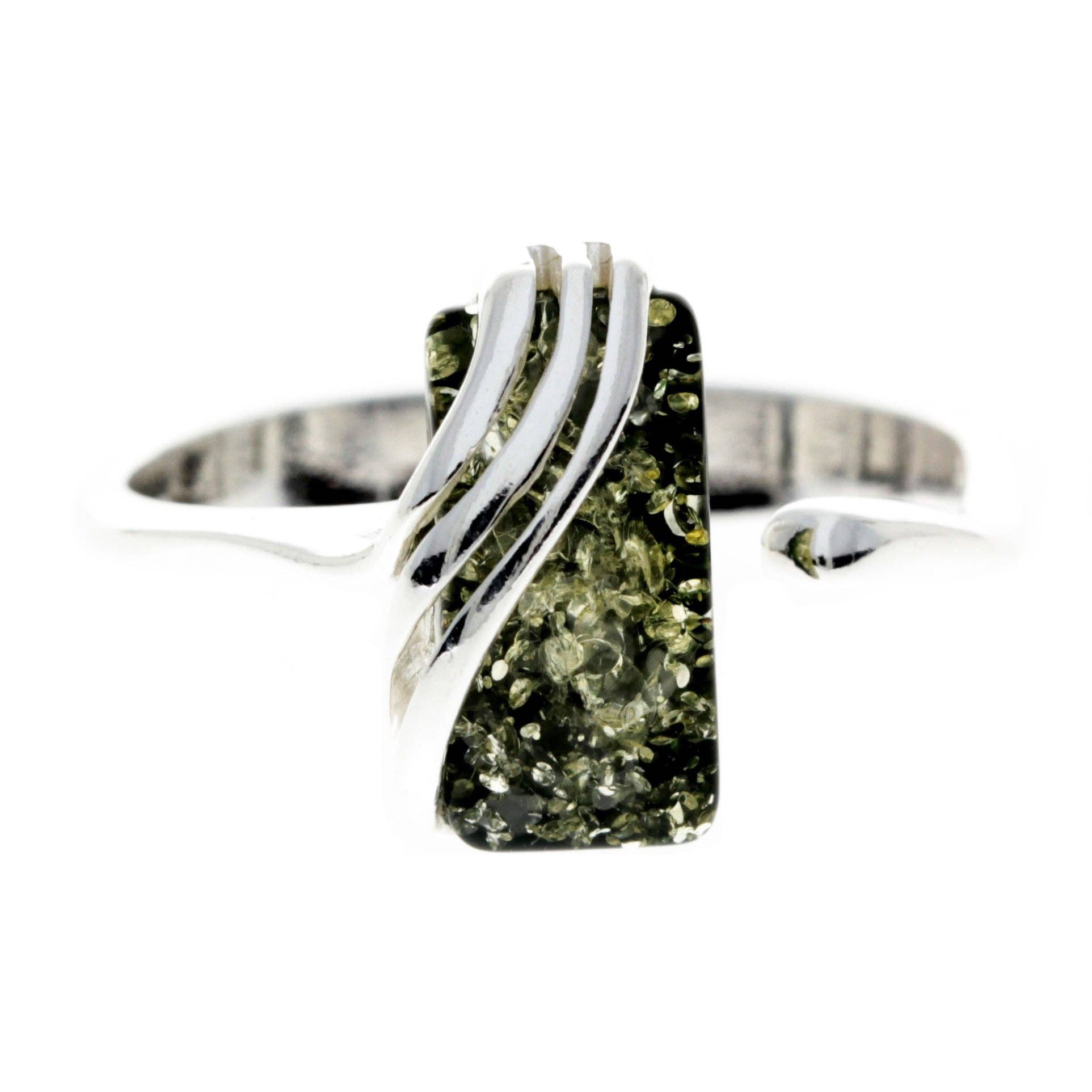 925 Sterling Silver & Genuine Baltic Amber Rectangular Modern Adjustable Ring - GL418A: Cognac