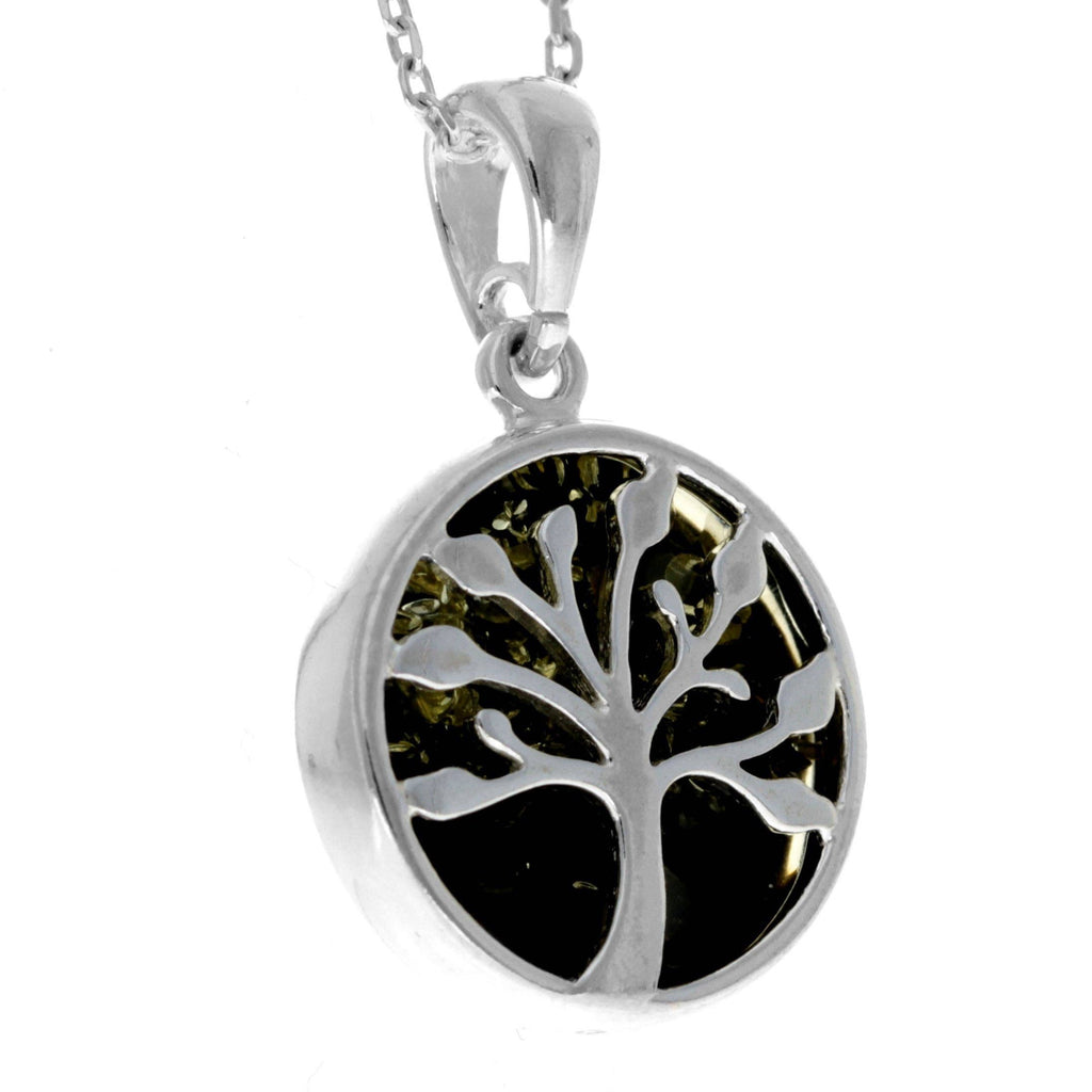 925 Sterling Silver & Genuine Baltic Amber Tree of Life Pendant - GL2031: Cognac
