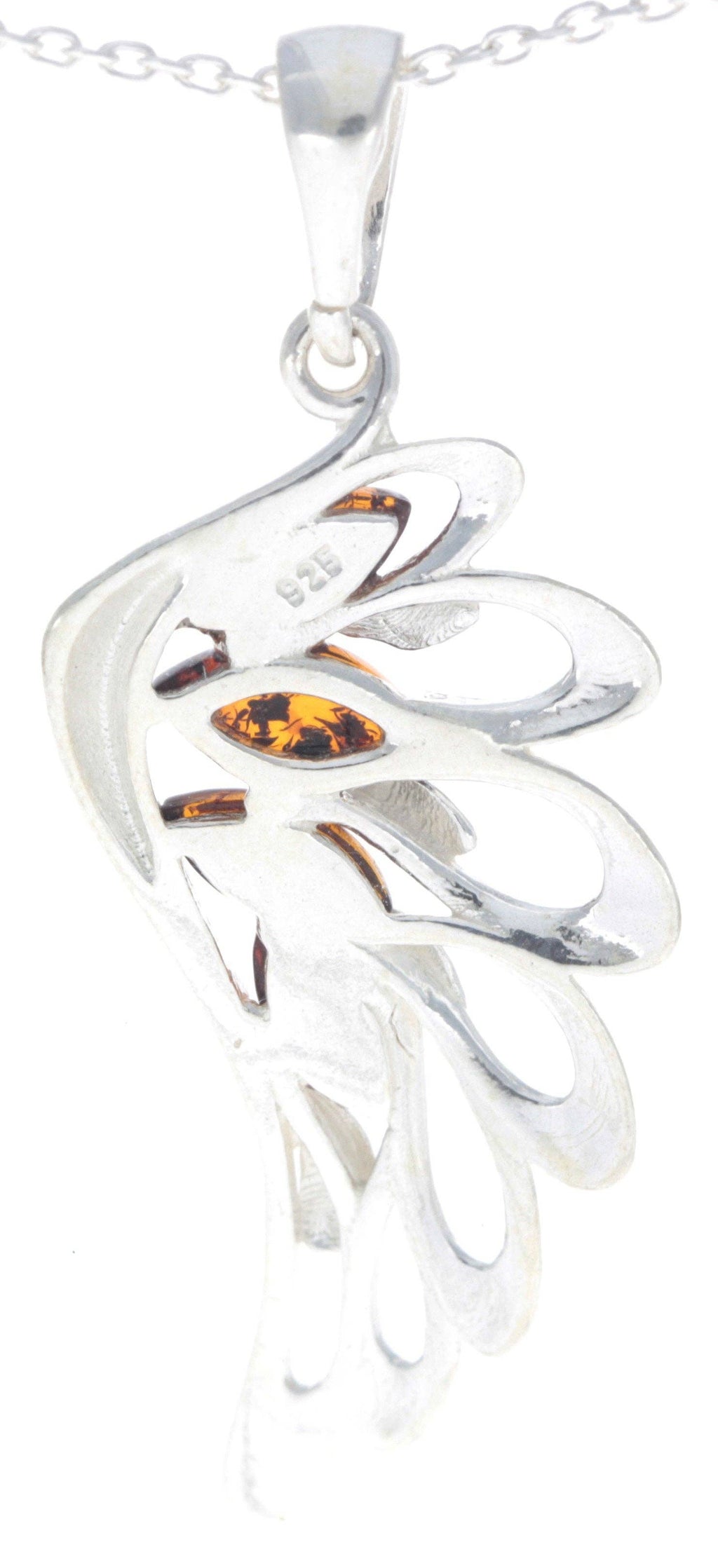 925 Sterling Silver Lucky Angel Wing with Baltic Amber - GL367: Cognac