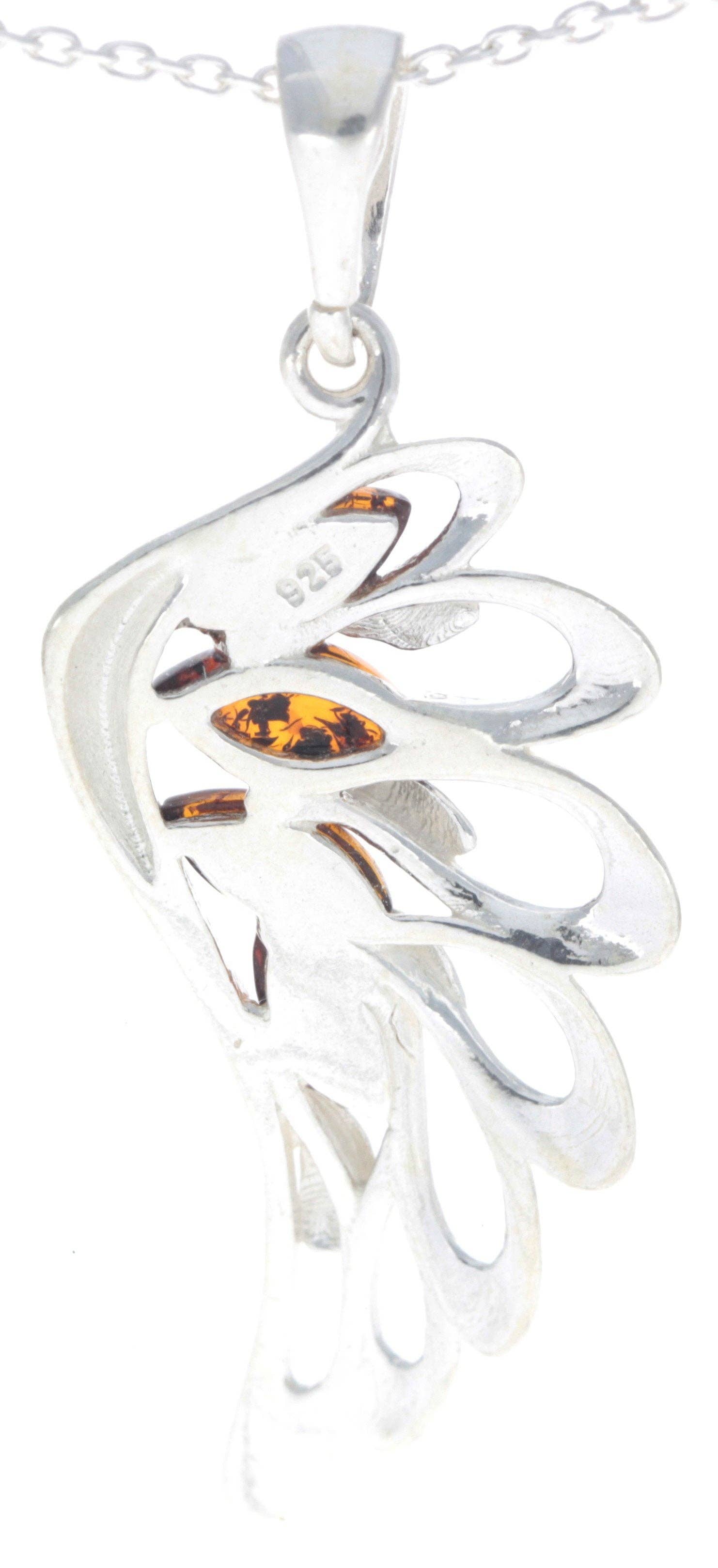 925 Sterling Silver Lucky Angel Wing with Baltic Amber - GL367: Cognac