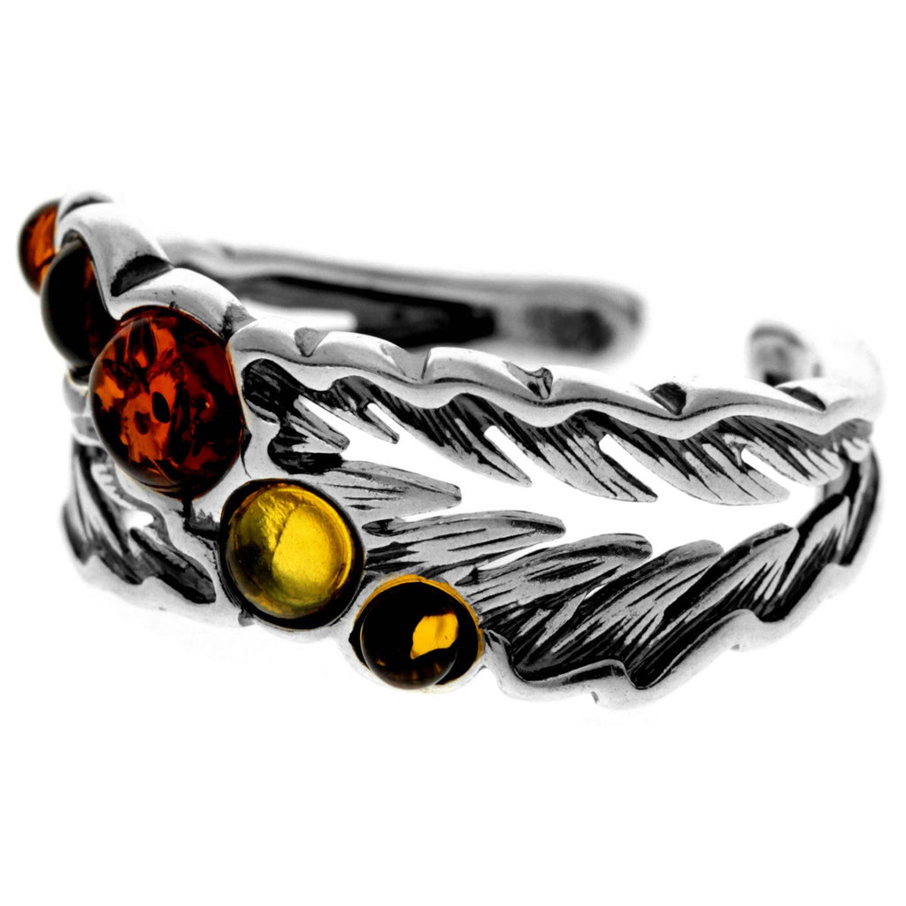 925 Sterling Silver & Genuine Baltic Amber Modern Ring - AR13: Cognac