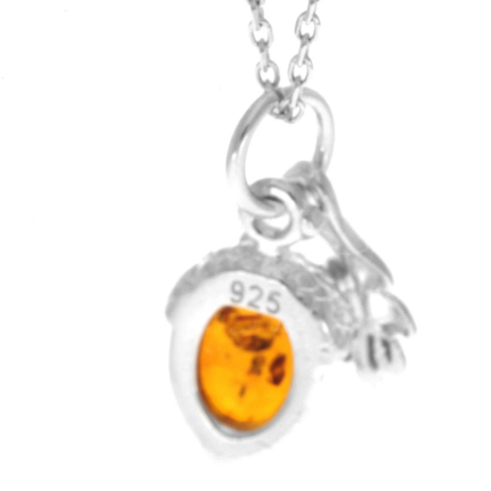 925 Sterling Silver & Genuine Baltic Amber Modern Acorn Pendant - GL2041: Cognac