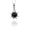 925 Sterling Silver & Genuine Baltic Amber Small Sun / Star Pendant / 784: Green