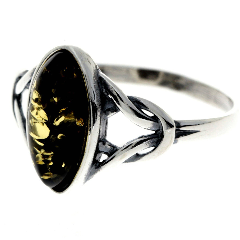 925 Sterling Silver & Genuine Baltic Amber Celtic Classic Ring - 7503: Cognac / K