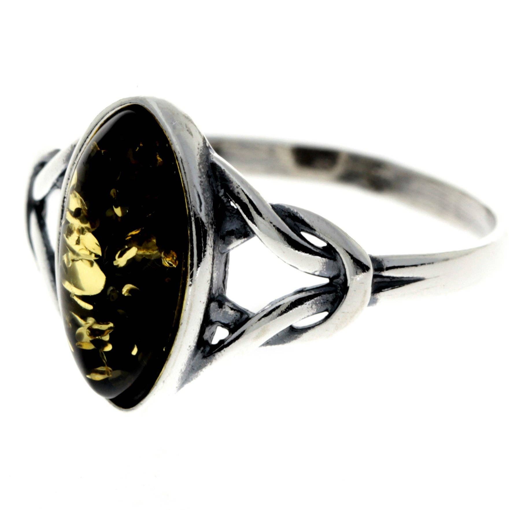 925 Sterling Silver & Genuine Baltic Amber Celtic Classic Ring - 7503: Cognac / K