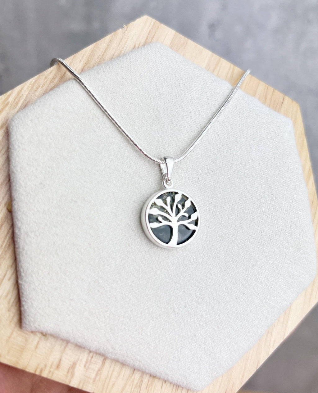 925 Sterling Silver & Genuine Baltic Amber Tree of Life Pendant - GL2031: Cognac