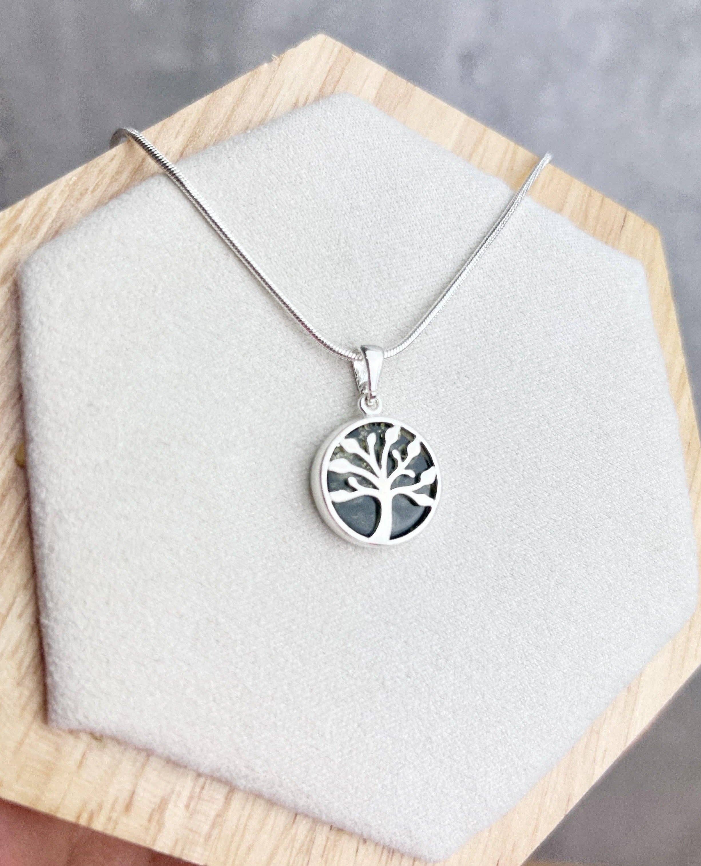 925 Sterling Silver & Genuine Baltic Amber Tree of Life Pendant - GL2031: Cognac