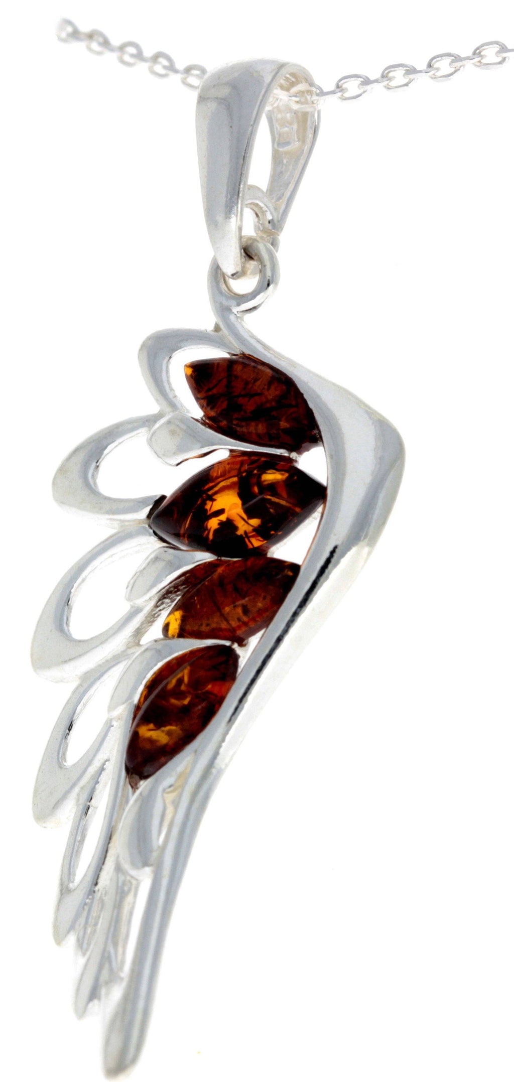 925 Sterling Silver Lucky Angel Wing with Baltic Amber - GL367: Cognac
