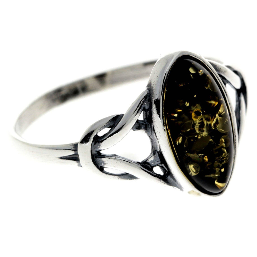 925 Sterling Silver & Genuine Baltic Amber Celtic Classic Ring - 7503: Cognac / K