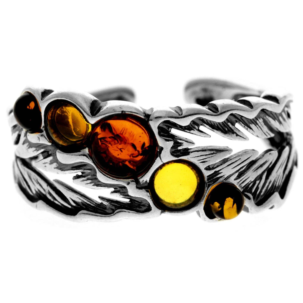 925 Sterling Silver & Genuine Baltic Amber Modern Ring - AR13: Cognac