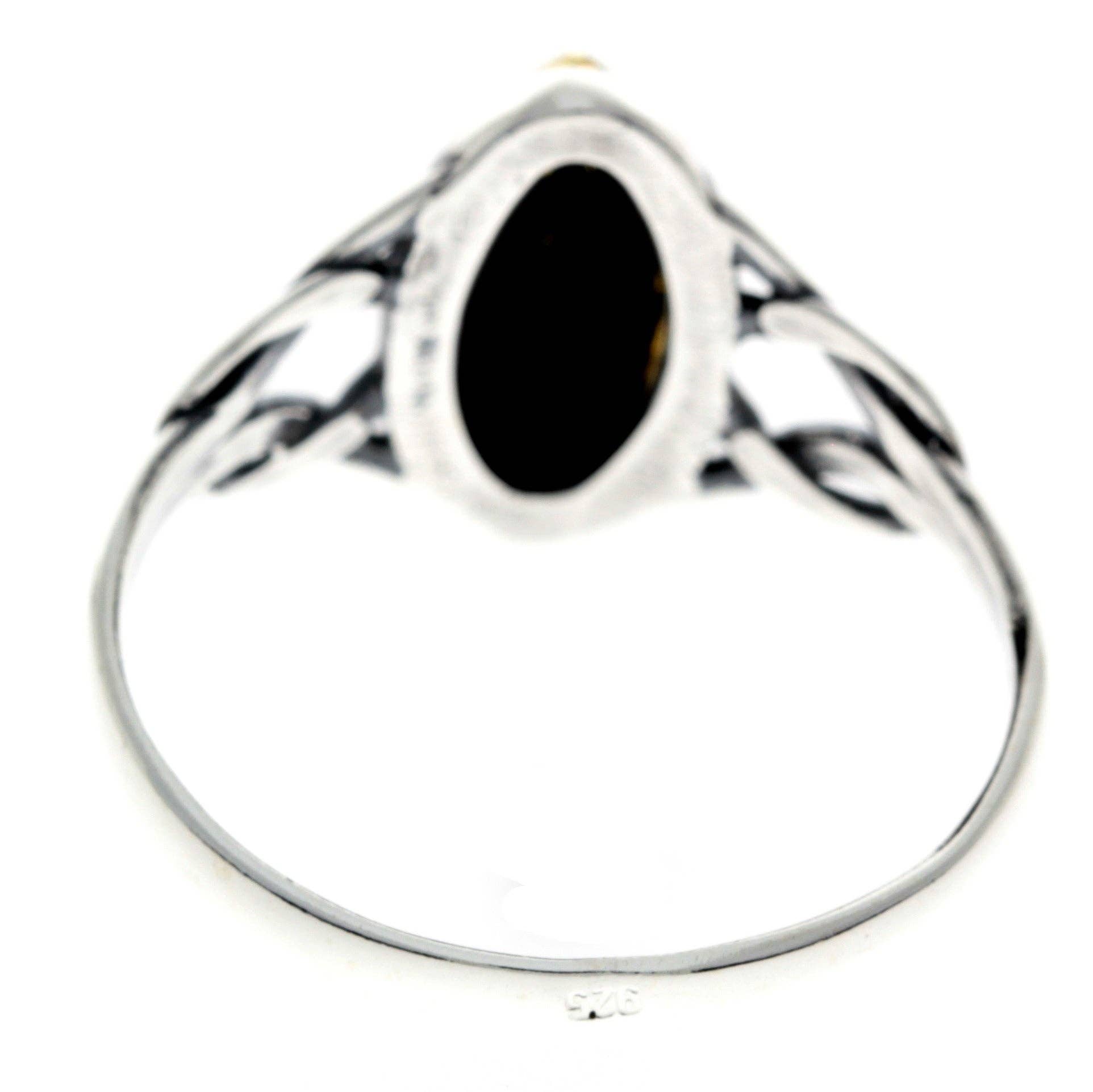 925 Sterling Silver & Genuine Baltic Amber Celtic Classic Ring - 7503: Cognac / K
