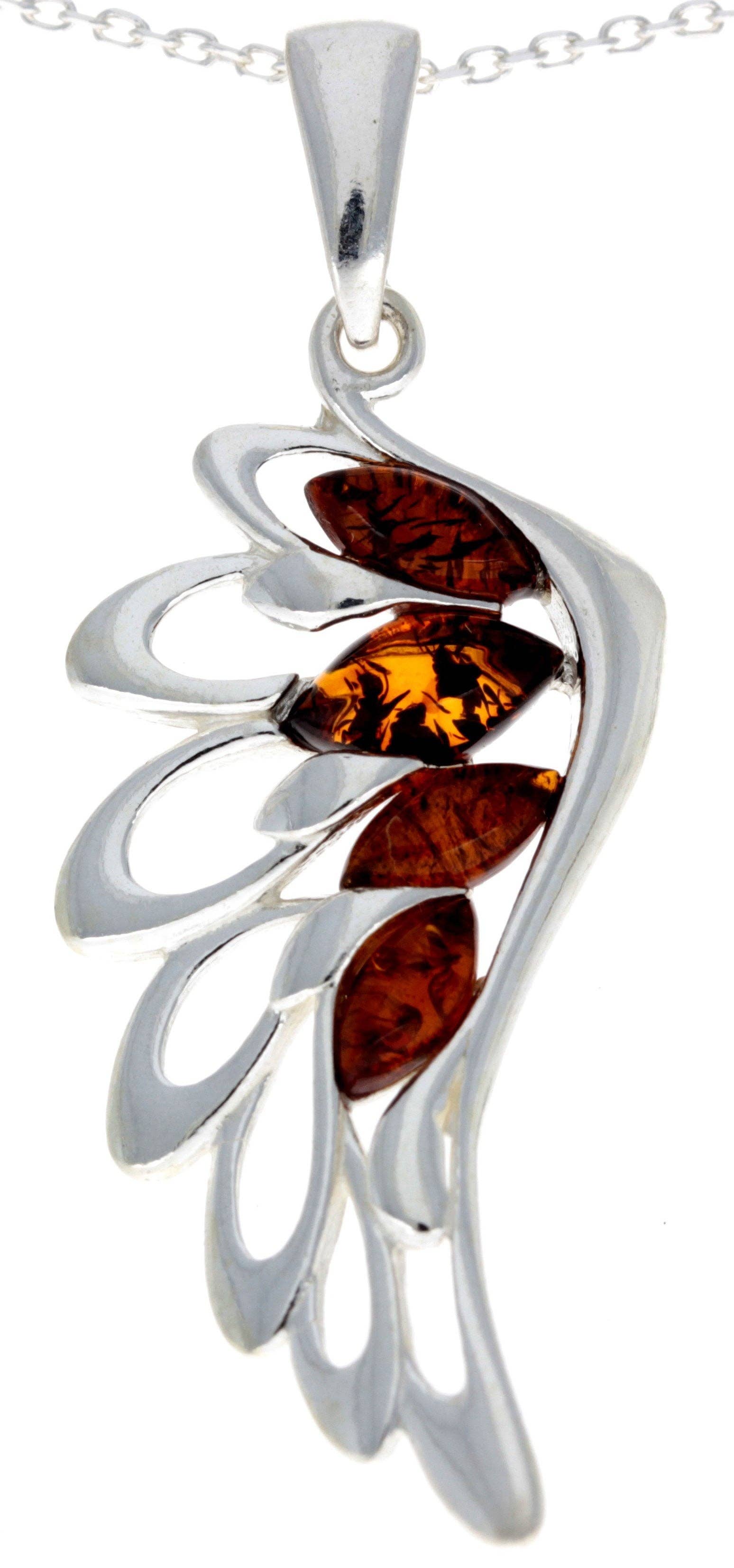 925 Sterling Silver Lucky Angel Wing with Baltic Amber - GL367: Cognac