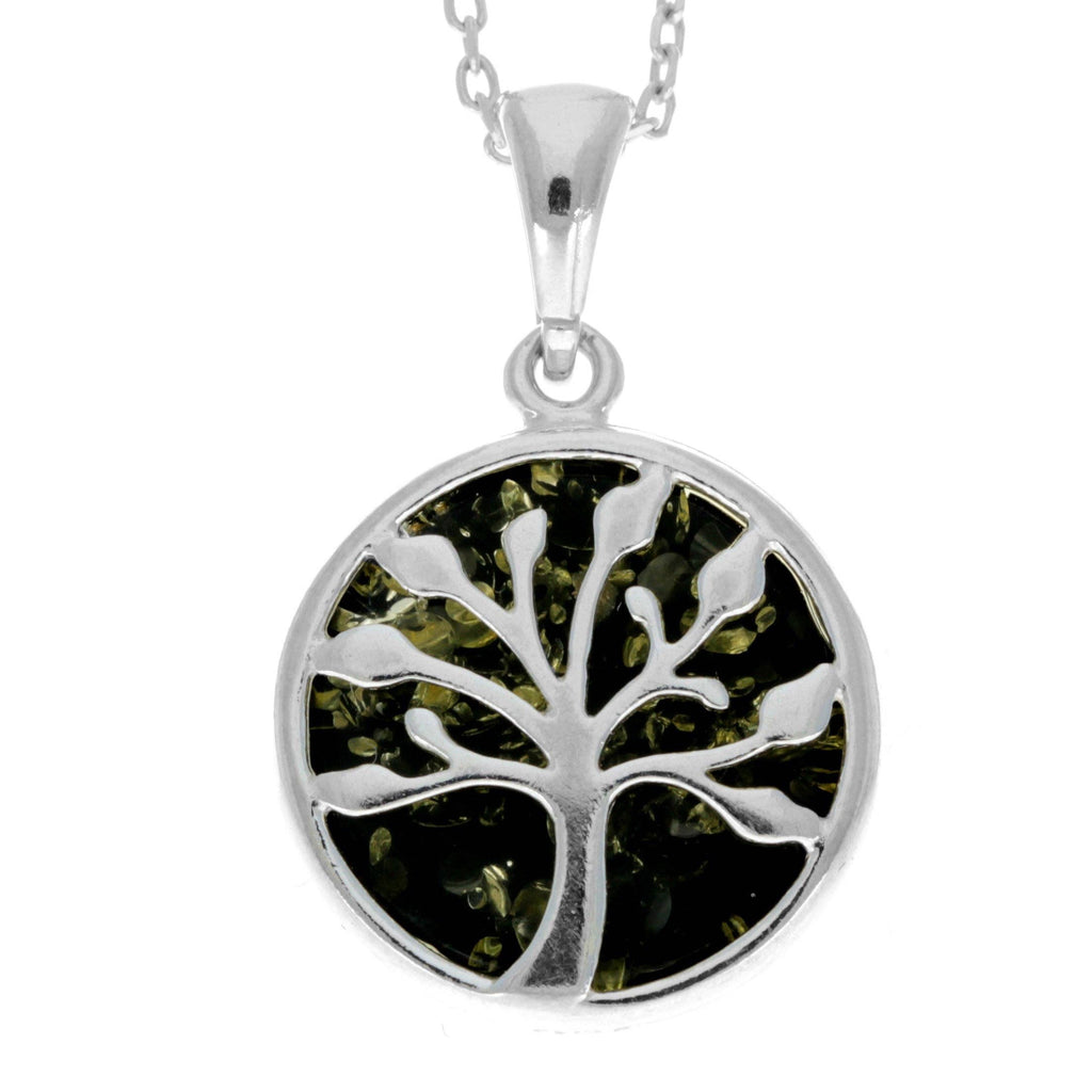 925 Sterling Silver & Genuine Baltic Amber Tree of Life Pendant - GL2031: Cognac