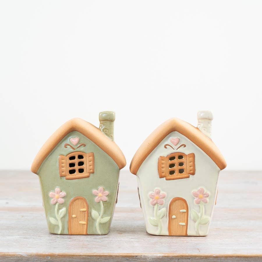 Pastel Green Fairy House T Light Holder, 13.7cm