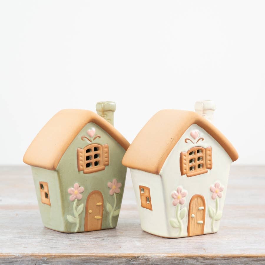 Pastel Green Fairy House T Light Holder, 13.7cm