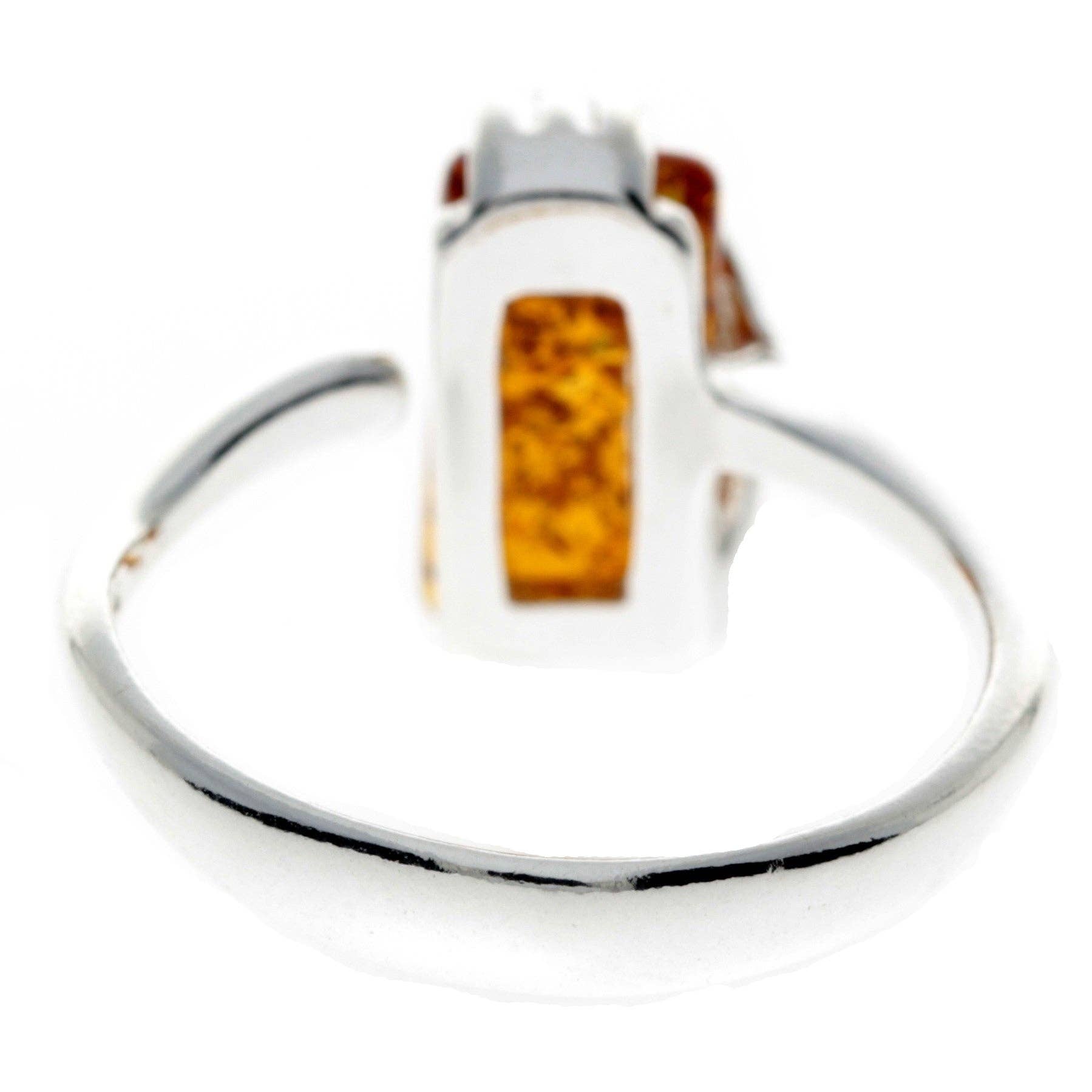 925 Sterling Silver & Genuine Baltic Amber Rectangular Modern Adjustable Ring - GL418A: Cognac