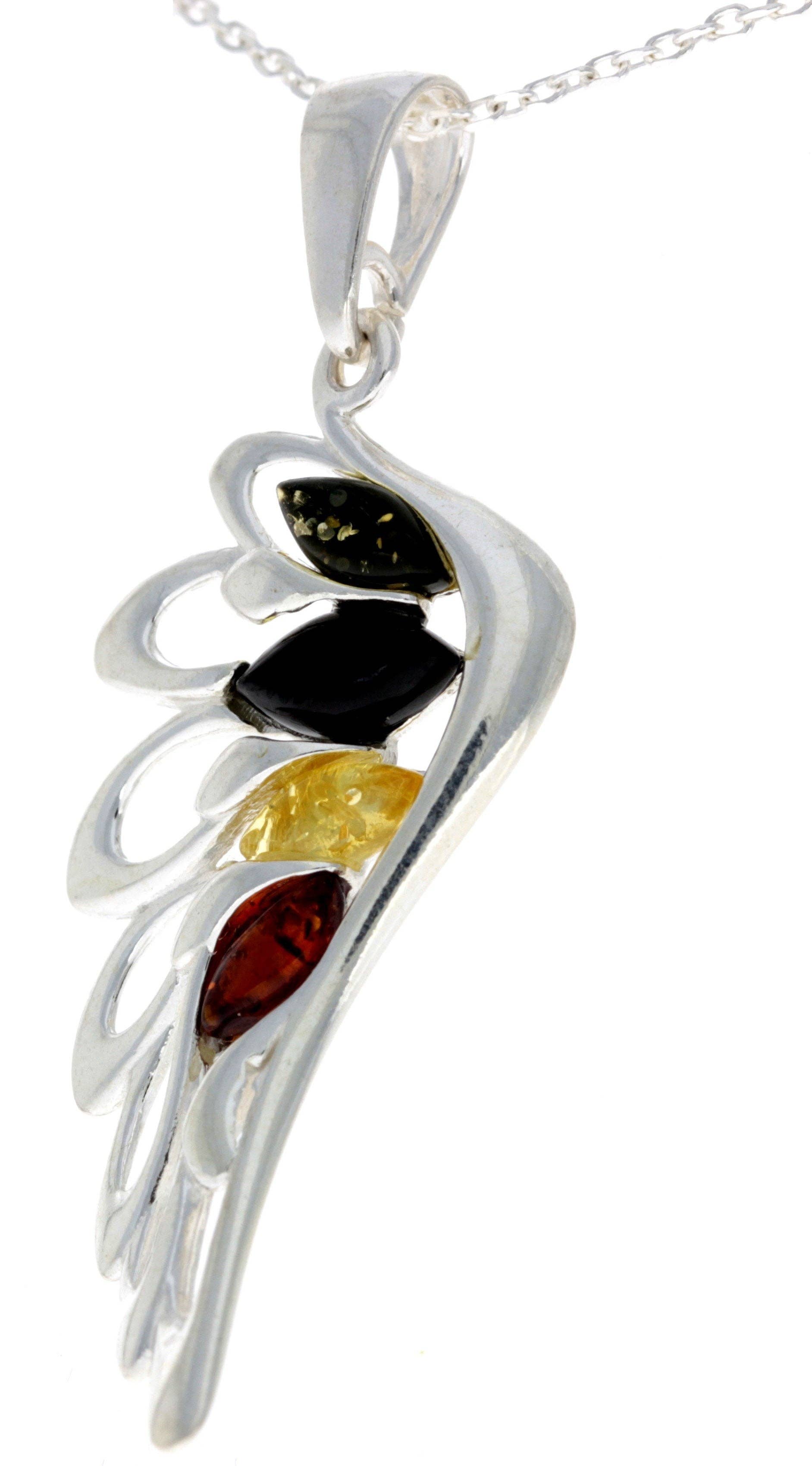 925 Sterling Silver Lucky Angel Wing with Baltic Amber - GL367: Cognac