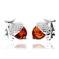 925 Sterling Silver & Baltic Amber Modern Acorn Studs Earrings - GL1047: Cognac
