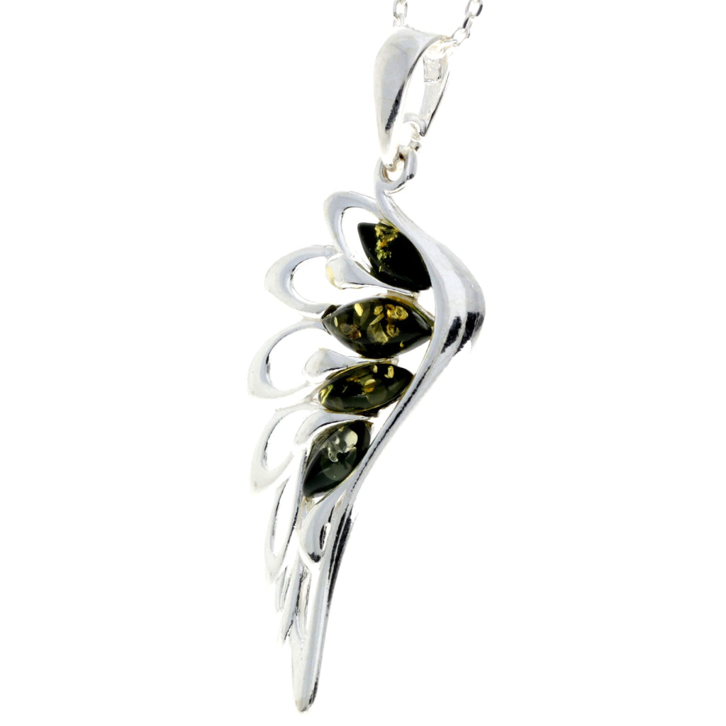 925 Sterling Silver Lucky Angel Wing with Baltic Amber - GL367: Cognac