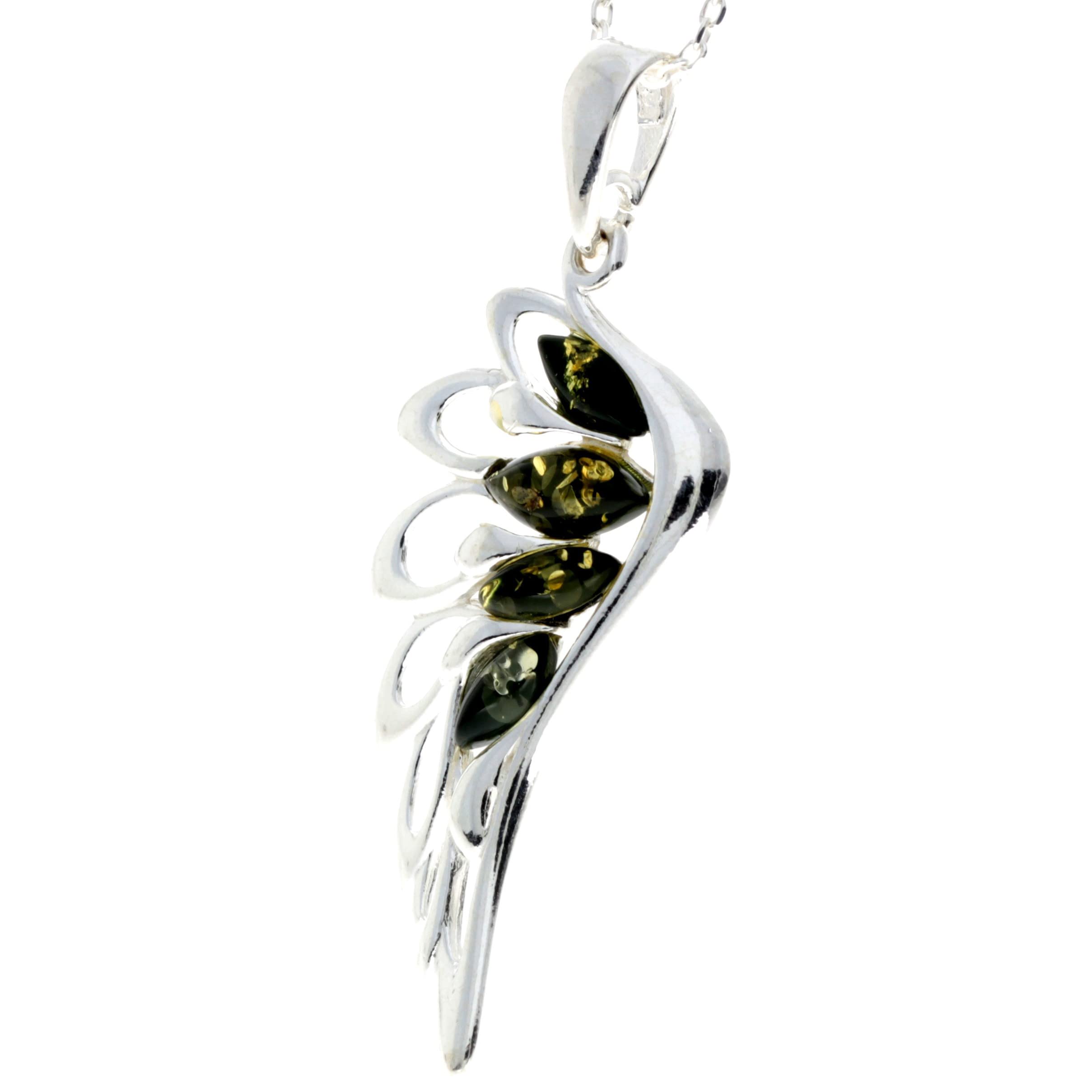 925 Sterling Silver Lucky Angel Wing with Baltic Amber - GL367: Cognac