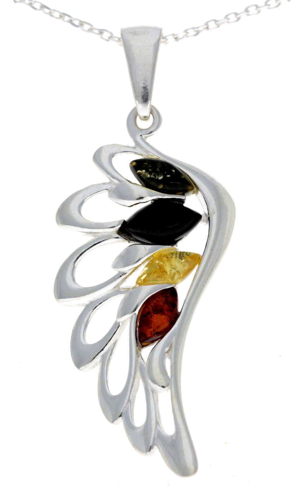 925 Sterling Silver Lucky Angel Wing with Baltic Amber - GL367: Cognac