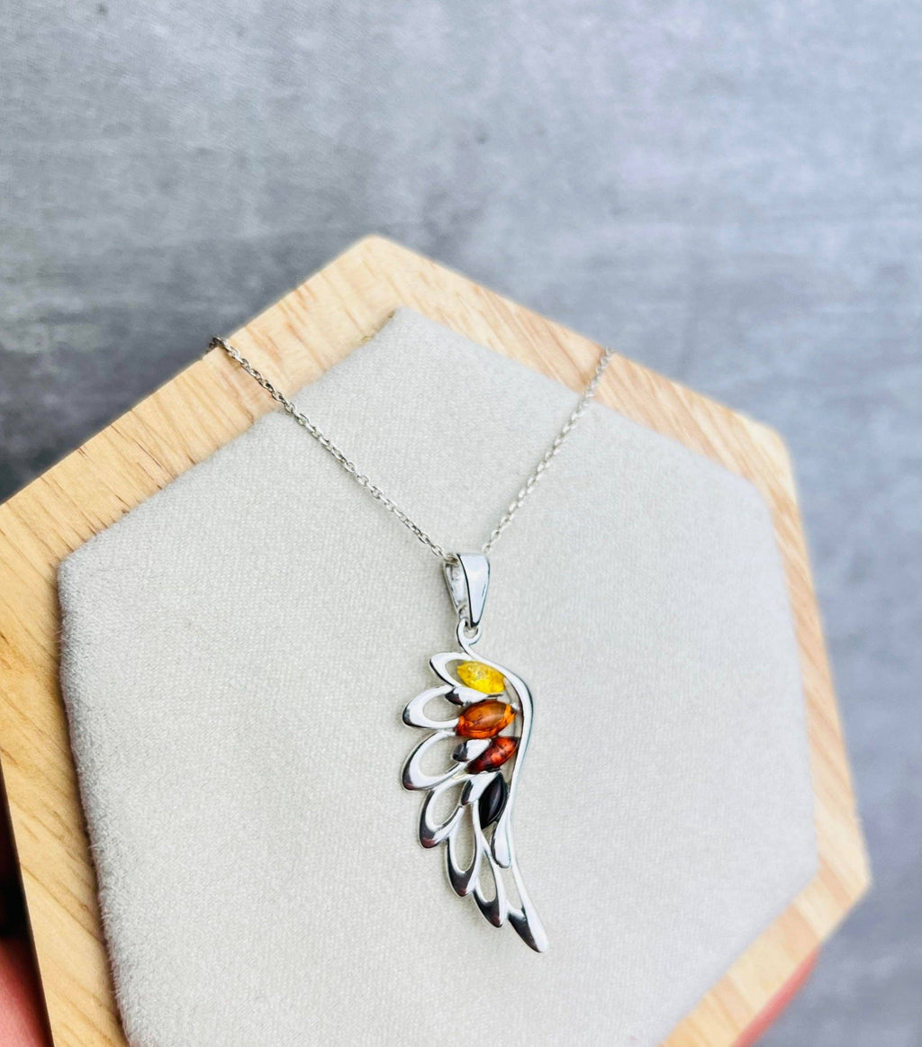 925 Sterling Silver Lucky Angel Wing with Baltic Amber - GL367: Cognac
