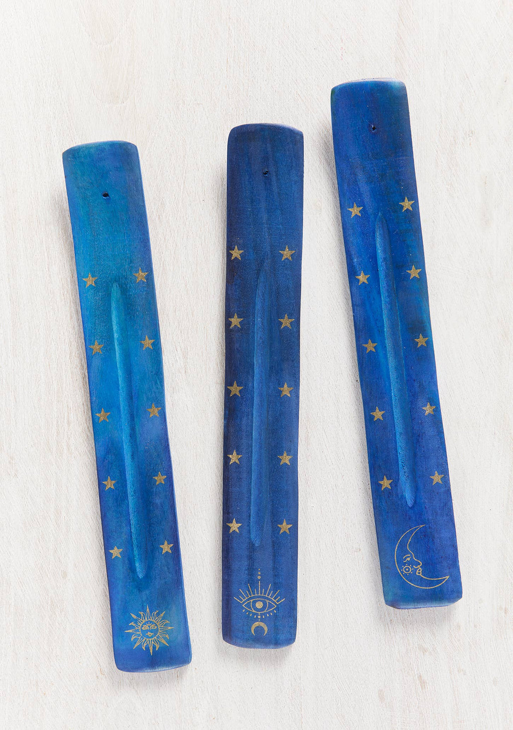 Blue Wooden Incense Holder Gold Print