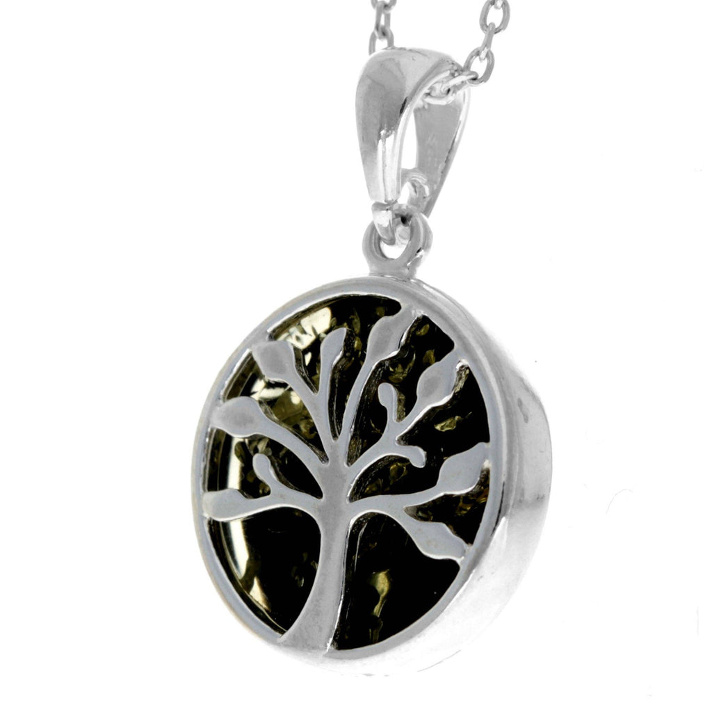 925 Sterling Silver & Genuine Baltic Amber Tree of Life Pendant - GL2031: Cognac